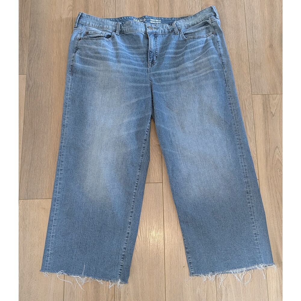 Torrid Perfect Wide Leg Vintage Stretch Crop Raw Edge Hem Jeans 22R Medium Wash - Picture 2 of 5
